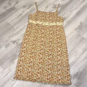 Vintage AE 90s Y2K Cottagecore Floral Print Embroidered Strappy Cotton Sun Dress